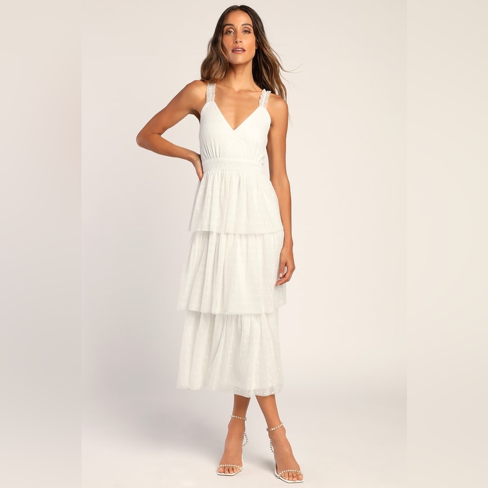 White bridal ruffle midi dress. NWT
